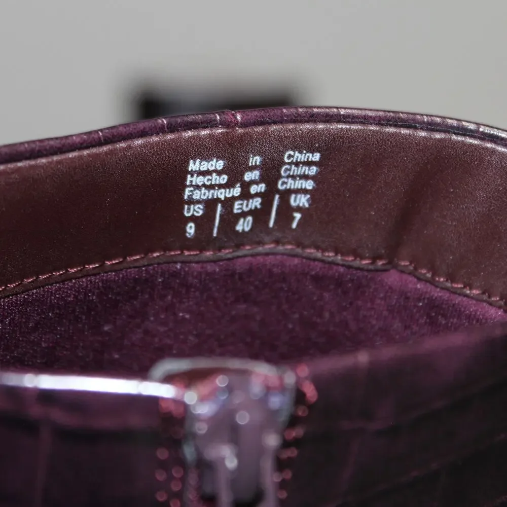 Rachel Zoe Deep Mahogany Croc-Embossed Maya Heeled Platform Bootie Size 9